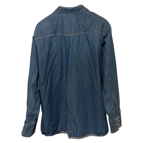 Bit & Bridle Blue Denim Long Sleeve Pearl Snap Down Men's XXL - Picture 2 of 6
